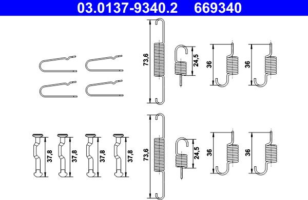 ATE 03.0137-9340.2 - Piederumu komplekts, Stāvbremzes mehānisma bremžu loks www.autospares.lv