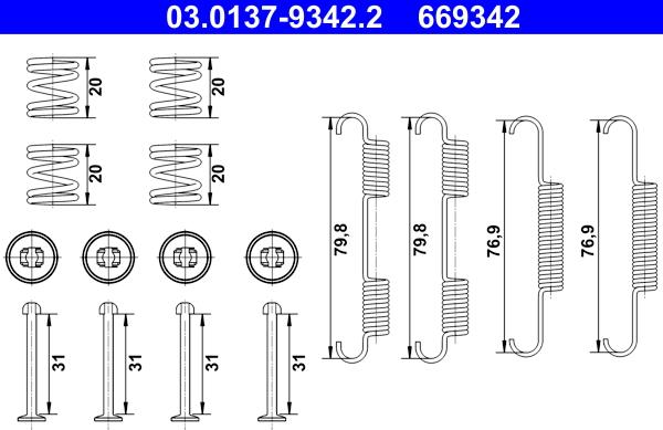 ATE 03.0137-9342.2 - Piederumu komplekts, Stāvbremzes mehānisma bremžu loks www.autospares.lv