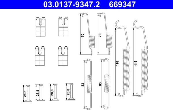 ATE 03.0137-9347.2 - Piederumu komplekts, Bremžu loki www.autospares.lv