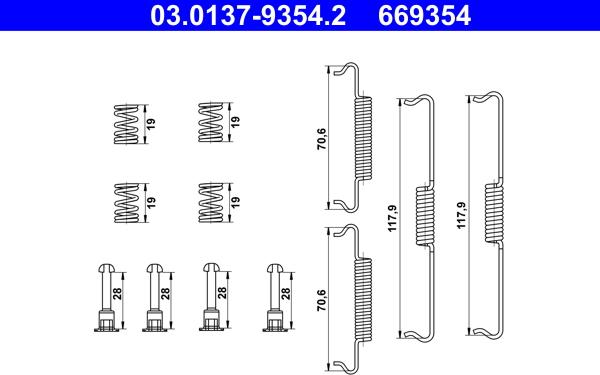 ATE 03.0137-9354.2 - Piederumu komplekts, Stāvbremzes mehānisma bremžu loks www.autospares.lv