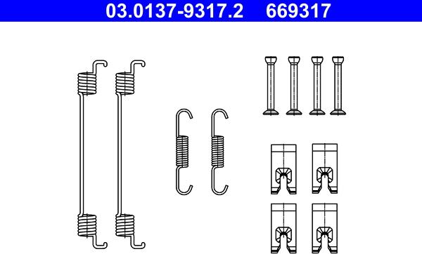 ATE 03.0137-9317.2 - Piederumu komplekts, Bremžu loki www.autospares.lv