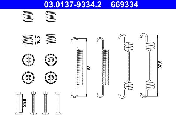 ATE 03.0137-9334.2 - Piederumu komplekts, Stāvbremzes mehānisma bremžu loks www.autospares.lv