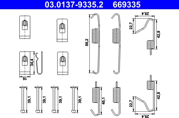 ATE 03.0137-9335.2 - Piederumu komplekts, Stāvbremzes mehānisma bremžu loks www.autospares.lv