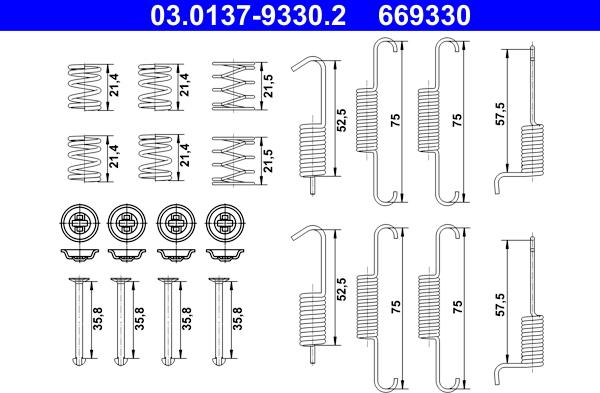 ATE 03.0137-9330.2 - Piederumu komplekts, Stāvbremzes mehānisma bremžu loks www.autospares.lv