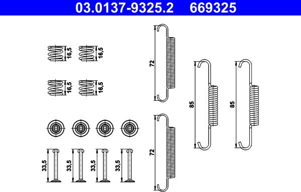 ATE 03.0137-9325.2 - Piederumu komplekts, Stāvbremzes mehānisma bremžu loks www.autospares.lv