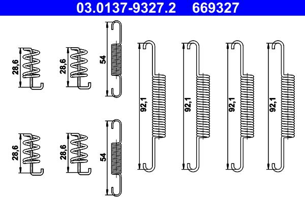 ATE 03.0137-9327.2 - Piederumu komplekts, Stāvbremzes mehānisma bremžu loks www.autospares.lv