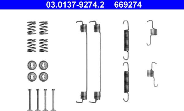 ATE 03.0137-9274.2 - Piederumu komplekts, Bremžu loki autospares.lv