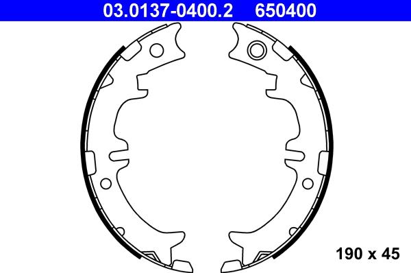 ATE 03.0137-0400.2 - Комплект тормозов, ручник, парковка www.autospares.lv