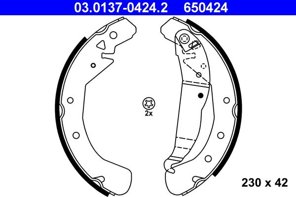 ATE 03.0137-0424.2 - Brake Shoe Set www.autospares.lv