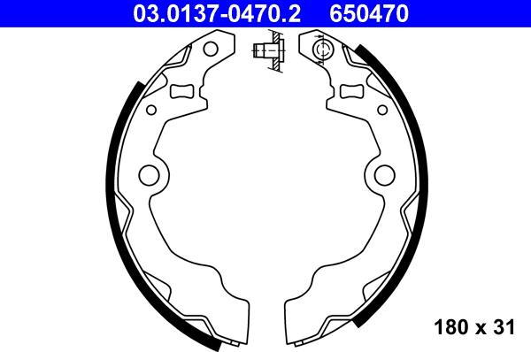 ATE 03.0137-0470.2 - Комплект тормозных колодок, барабанные www.autospares.lv