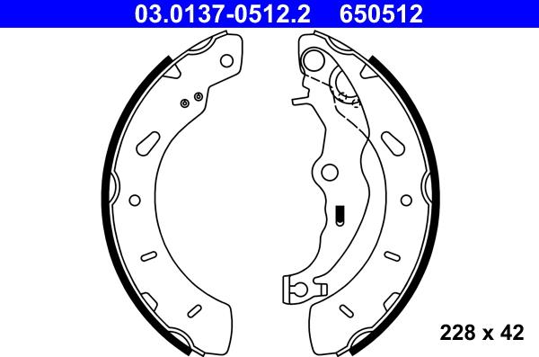 ATE 03.0137-0512.2 - Комплект тормозных колодок, барабанные www.autospares.lv