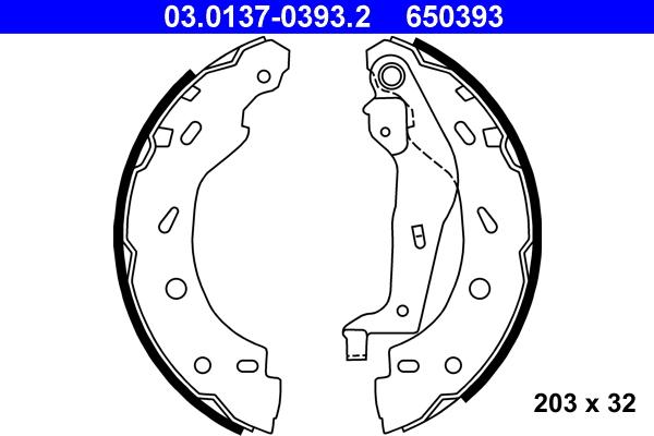 ATE 03.0137-0393.2 - Комплект тормозных колодок, барабанные www.autospares.lv