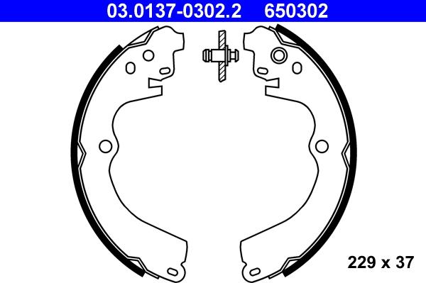 ATE 03.0137-0302.2 - Комплект тормозных колодок, барабанные www.autospares.lv