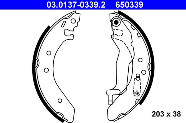 ATE 03.0137-0339.2 - Комплект тормозных колодок, барабанные www.autospares.lv