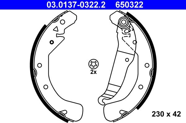 ATE 03.0137-0322.2 - Brake Shoe Set www.autospares.lv