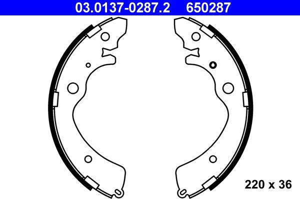 ATE 03.0137-0287.2 - Комплект тормозных колодок, барабанные www.autospares.lv