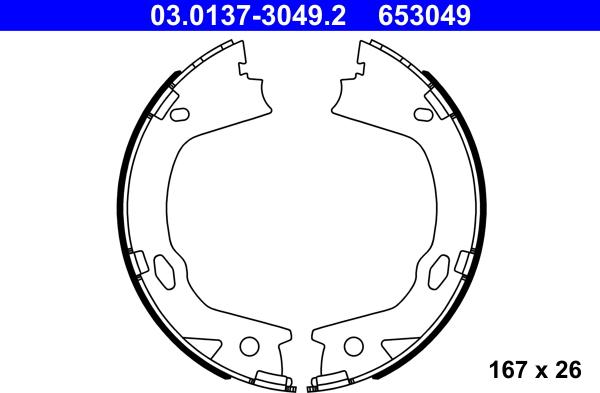 ATE 03.0137-3049.2 - Bremžu loku kompl., Stāvbremze www.autospares.lv