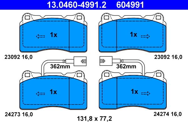 ATE 13.0460-4991.2 - Bremžu uzliku kompl., Disku bremzes autospares.lv