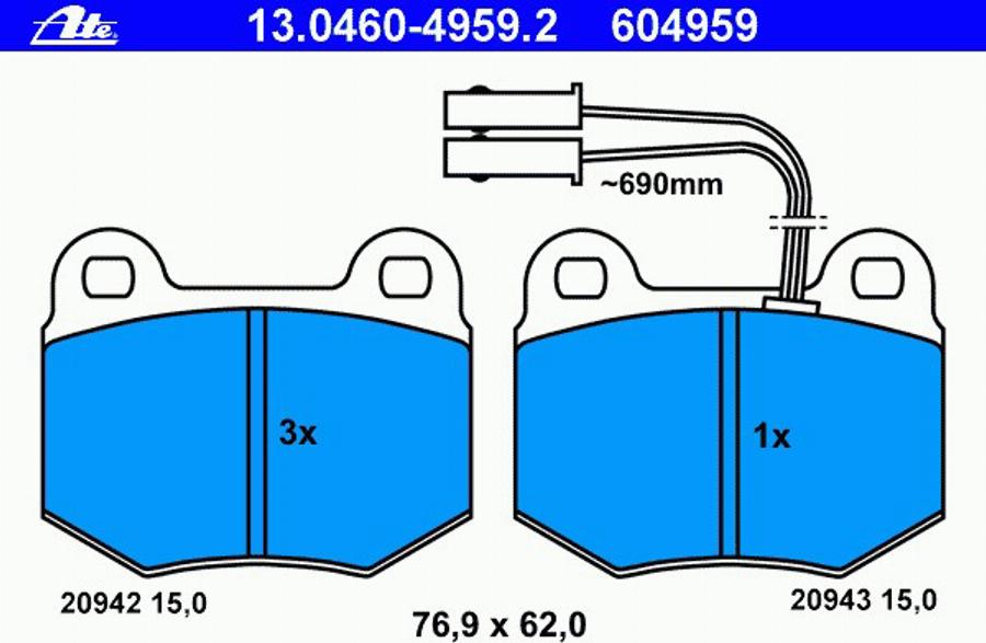 ATE 13046049592 - Brake Pad Set, disc brake www.autospares.lv