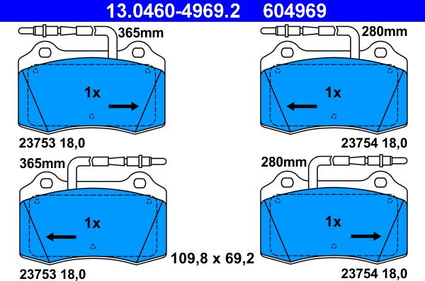 ATE 13.0460-4969.2 - Bremžu uzliku kompl., Disku bremzes www.autospares.lv