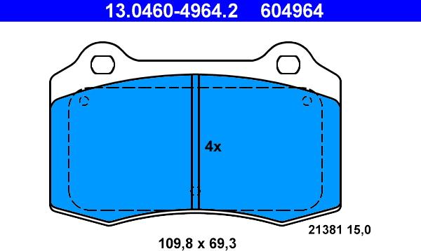 ATE 13.0460-4964.2 - Тормозные колодки, дисковые, комплект www.autospares.lv