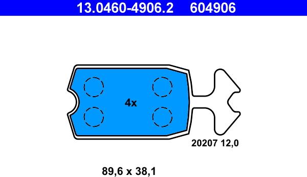 ATE 13.0460-4906.2 - Тормозные колодки, дисковые, комплект www.autospares.lv