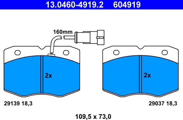 ATE 13.0460-4919.2 - Bremžu uzliku kompl., Disku bremzes autospares.lv