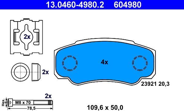 ATE 13.0460-4980.2 - Bremžu uzliku kompl., Disku bremzes autospares.lv