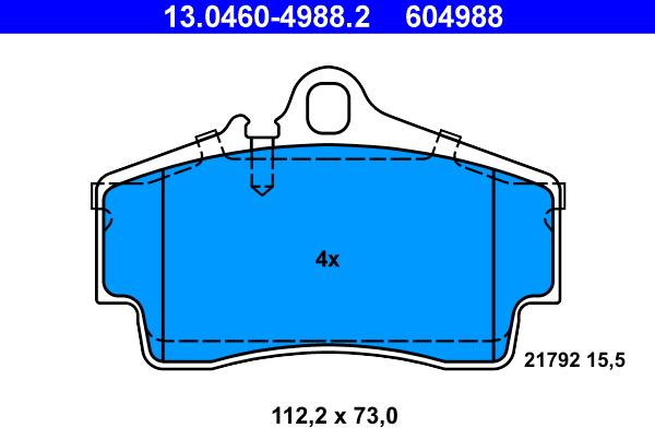 ATE 13.0460-4988.2 - Тормозные колодки, дисковые, комплект www.autospares.lv