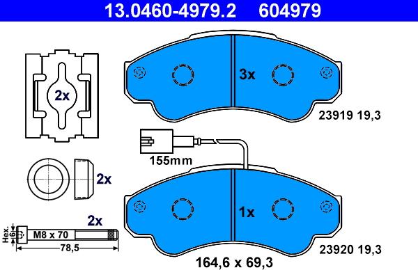 ATE 13.0460-4979.2 - Bremžu uzliku kompl., Disku bremzes autospares.lv