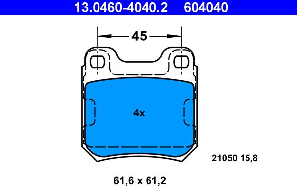 ATE 13.0460-4040.2 - Тормозные колодки, дисковые, комплект www.autospares.lv