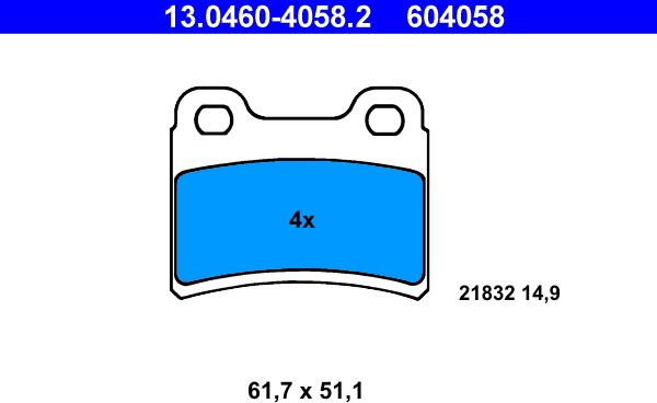 ATE 13.0460-4058.2 - Тормозные колодки, дисковые, комплект www.autospares.lv