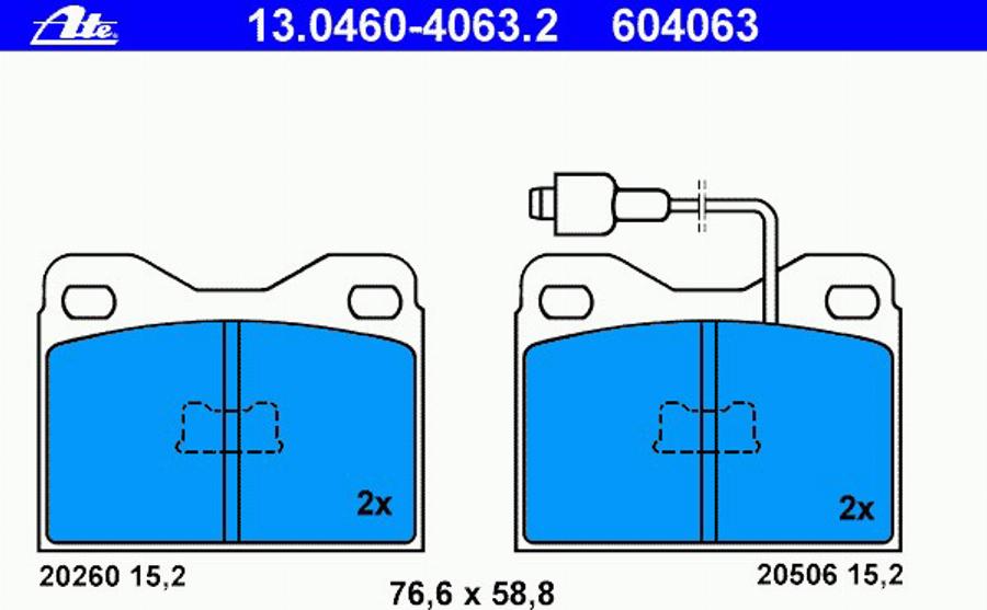 ATE 13.0460-4063.2 - Тормозные колодки, дисковые, комплект www.autospares.lv