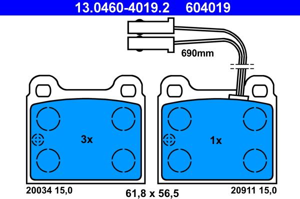 ATE 13.0460-4019.2 - Brake Pad Set, disc brake www.autospares.lv