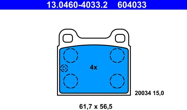 ATE 13.0460-4033.2 - Тормозные колодки, дисковые, комплект www.autospares.lv