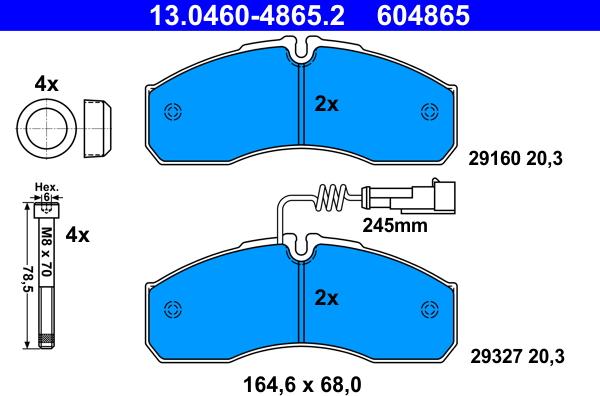 ATE 13.0460-4865.2 - Тормозные колодки, дисковые, комплект www.autospares.lv