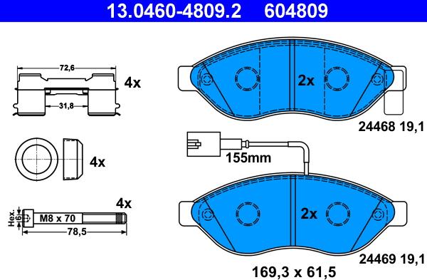 ATE 13.0460-4809.2 - Bremžu uzliku kompl., Disku bremzes www.autospares.lv