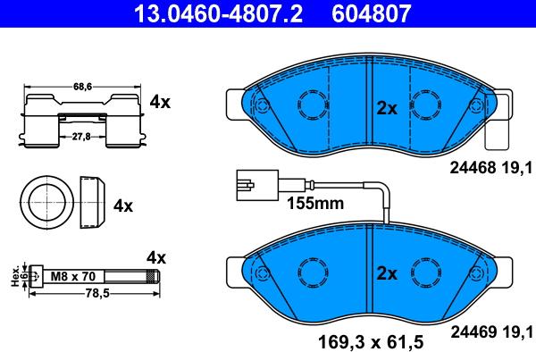 ATE 13.0460-4807.2 - Bremžu uzliku kompl., Disku bremzes autospares.lv