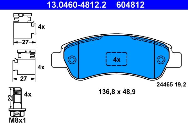 ATE 13.0460-4812.2 - Bremžu uzliku kompl., Disku bremzes autospares.lv