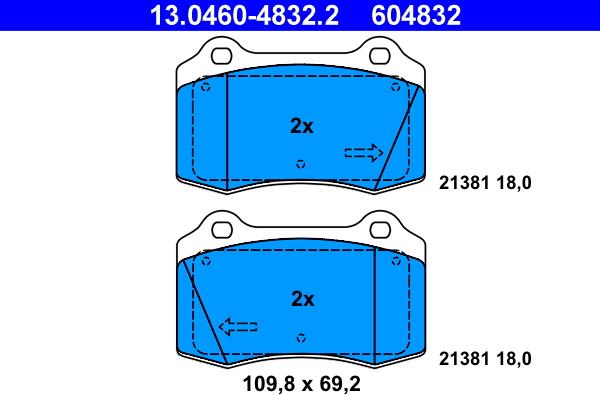 ATE 13.0460-4832.2 - Тормозные колодки, дисковые, комплект www.autospares.lv