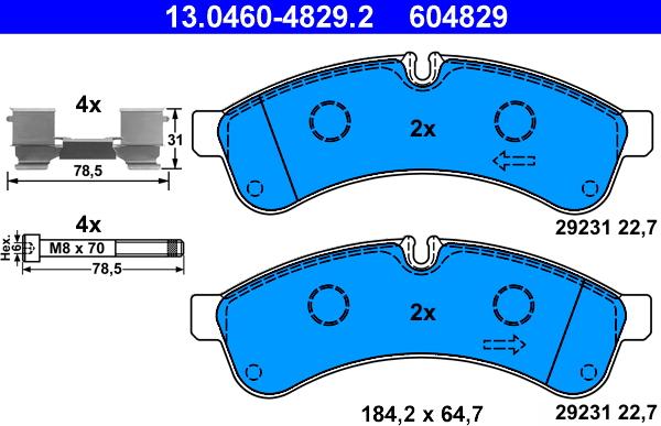 ATE 13.0460-4829.2 - Тормозные колодки, дисковые, комплект www.autospares.lv