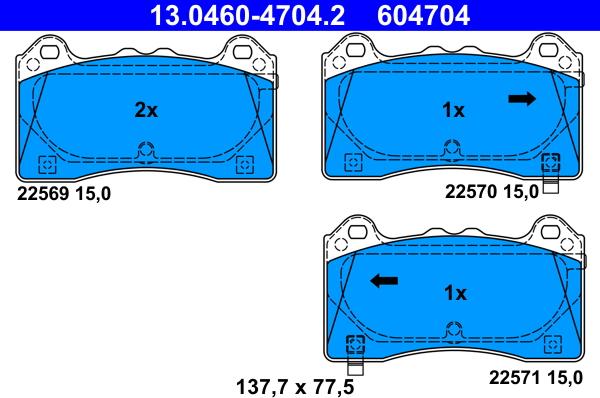 ATE 13.0460-4704.2 - Bremžu uzliku kompl., Disku bremzes autospares.lv