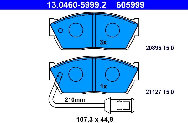 ATE 13.0460-5999.2 - Brake Pad Set, disc brake www.autospares.lv