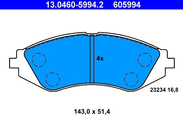 ATE 13.0460-5994.2 - Тормозные колодки, дисковые, комплект www.autospares.lv