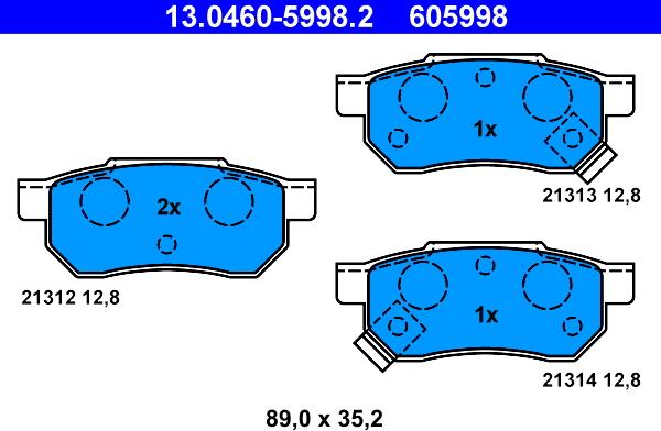 ATE 13.0460-5998.2 - Bremžu uzliku kompl., Disku bremzes autospares.lv