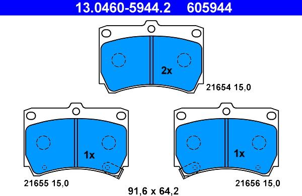 ATE 13.0460-5944.2 - Bremžu uzliku kompl., Disku bremzes autospares.lv