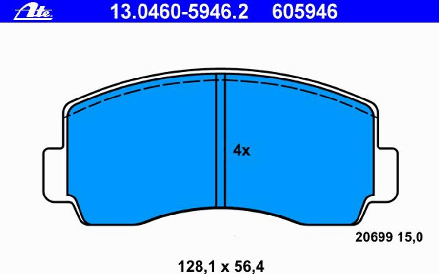 ATE 13.0460-5946.2 - Тормозные колодки, дисковые, комплект www.autospares.lv