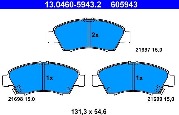 ATE 13.0460-5943.2 - Тормозные колодки, дисковые, комплект www.autospares.lv