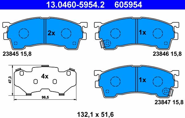 ATE 13.0460-5954.2 - Тормозные колодки, дисковые, комплект www.autospares.lv