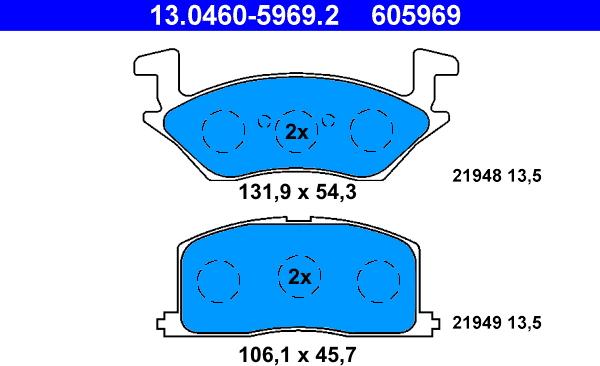 ATE 13.0460-5969.2 - Brake Pad Set, disc brake www.autospares.lv